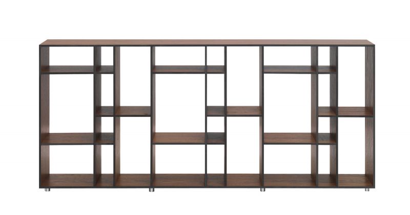 Code 2 Holzregal mit MDF-Platten in Amerikanischer Nussbaum-Optik, modernes Bücherregal für Wohnzimmer und Büro.